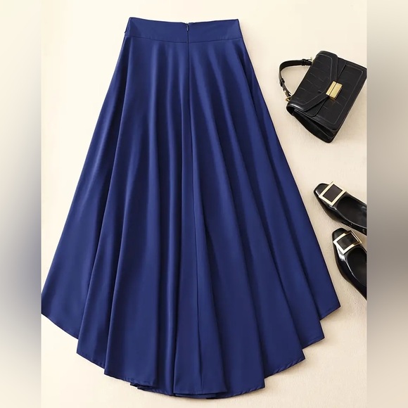 Yitemei Women’s High Waist Solid Swing Maxi Skirt w/Asymmetrical Hem & Pockets - Picture 16 of 16